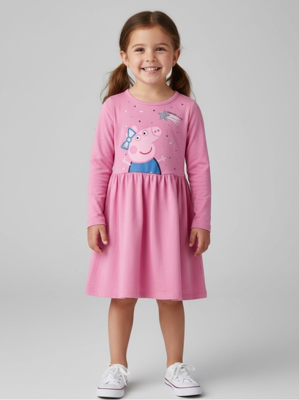 Peppa Pig Pink Long-Sleeve Pleated Dress Size 3T